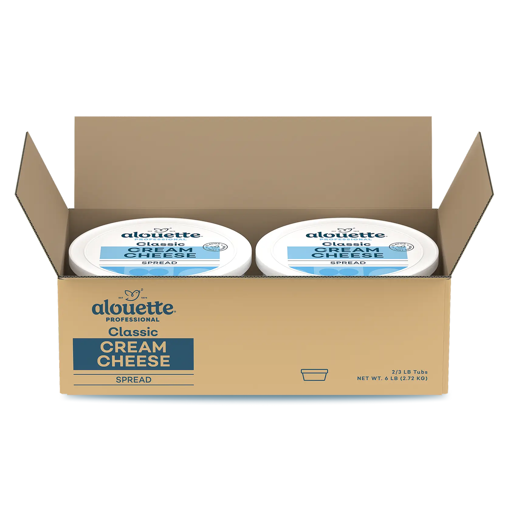 Alouette Professional Classic Cream Cheese Spread box containing two 2/3 LB tubs, 6 LB total net weight.